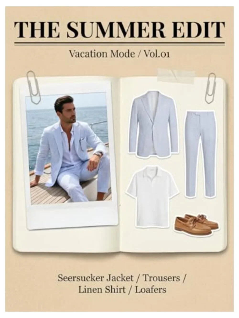 Men's Striped Seersucker Two Piece Suit Set Slim Fit Wedding